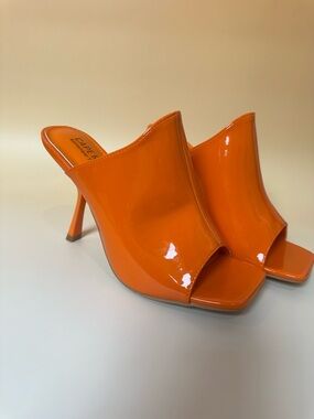 Cape Robbin Orange Patent Peep-Toe Mule Heels with Stiletto